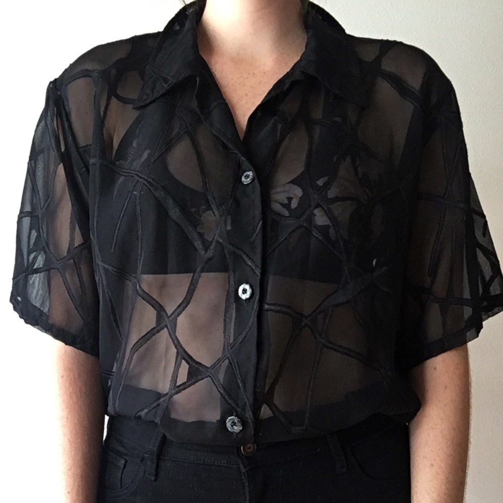Vintage Black Sheer Pattern Button Down